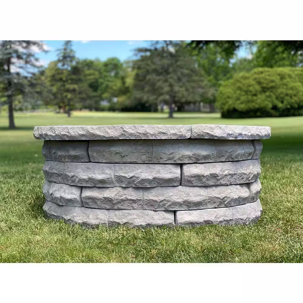 Nantucket Pavers Ledgestone 47 in. x 18 in. Round Concrete Wood Fuel Fire Pit Ring Kit Gray Variegated