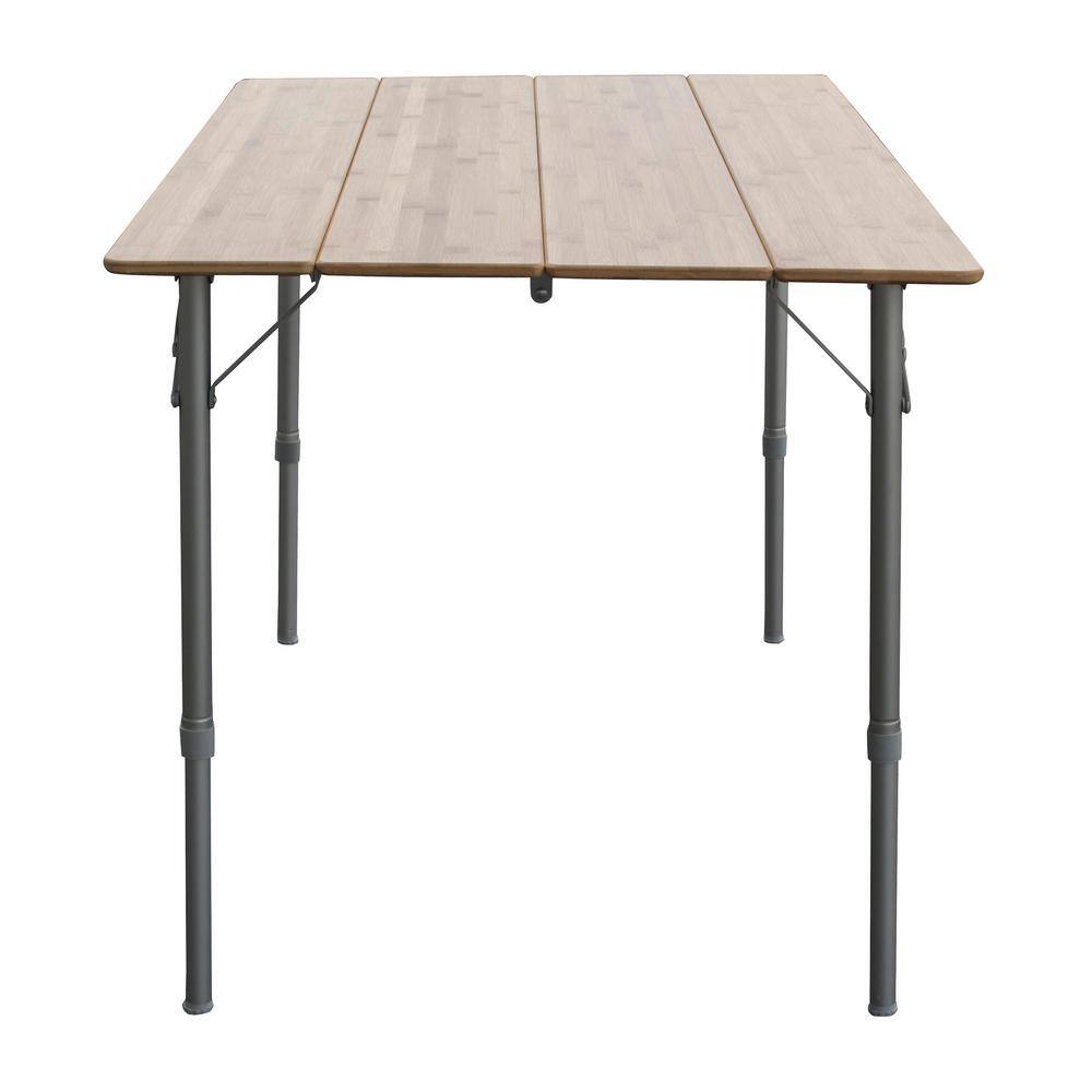AmeriHome 39.35 x 25.5 Inch Adjustable Height Folding Bamboo Wood Table with Carry Bag