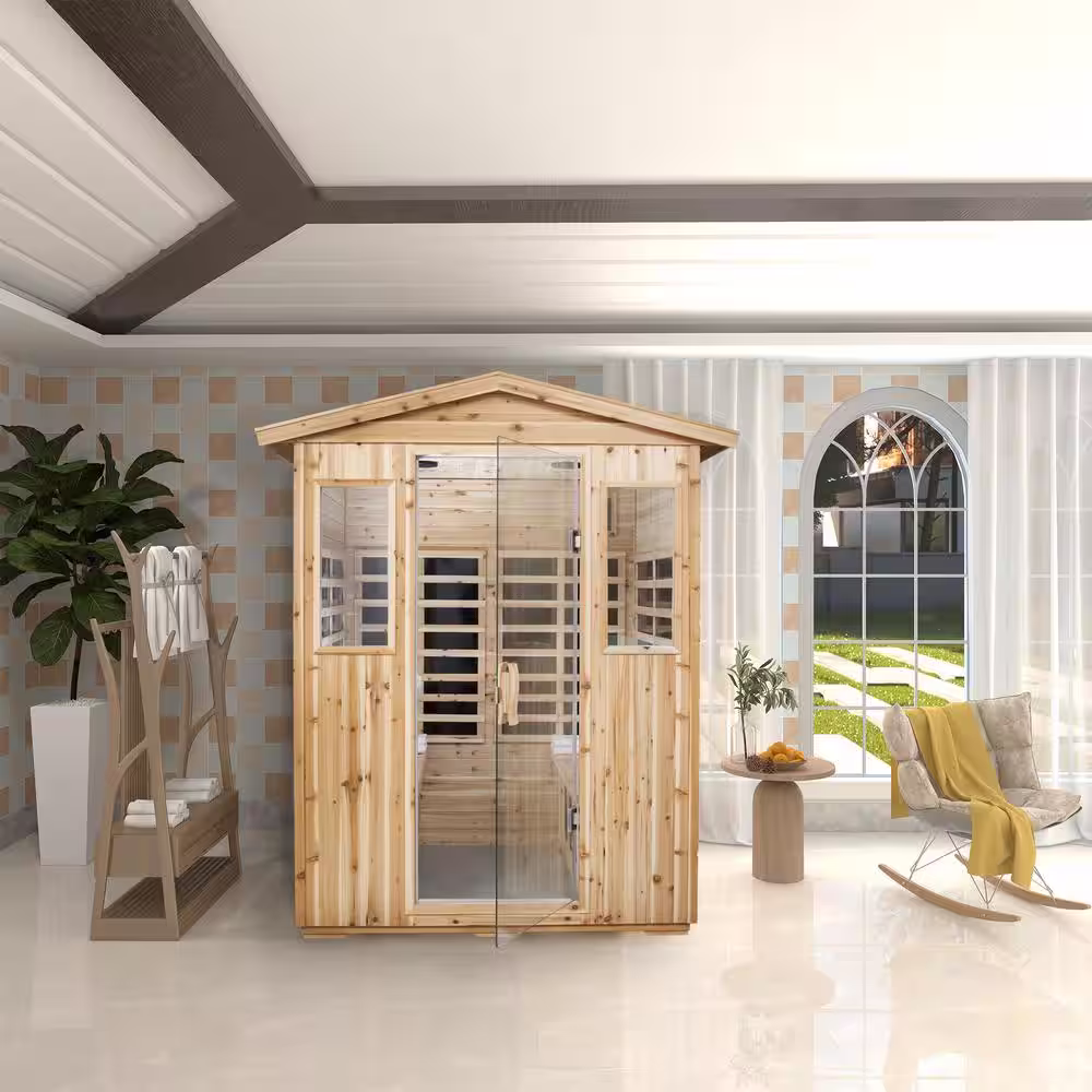 None 4-Person Hemlock Sauna Room with LED Reading Lights