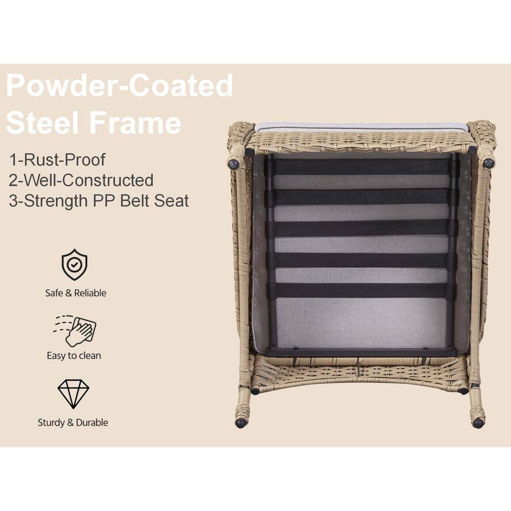 Gymojoy Carlos Natural 4-Piece Wicker Patio Conversation Set with Off White Cushions