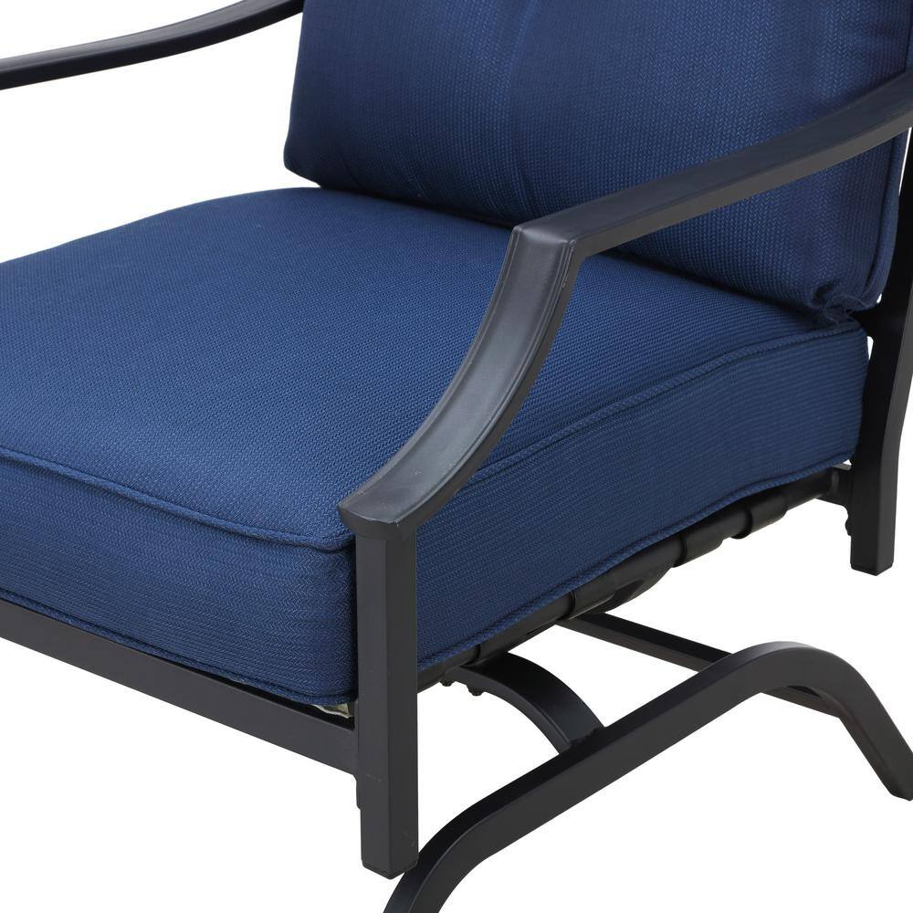 Patio Festival 4-Piece Metal Patio Conversation Set with Blue Cushions