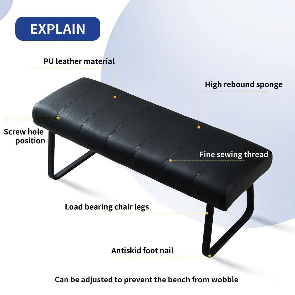GOJANE Modern Black Dining Bench Backless with Metal Legs 55.1 in. (Black)