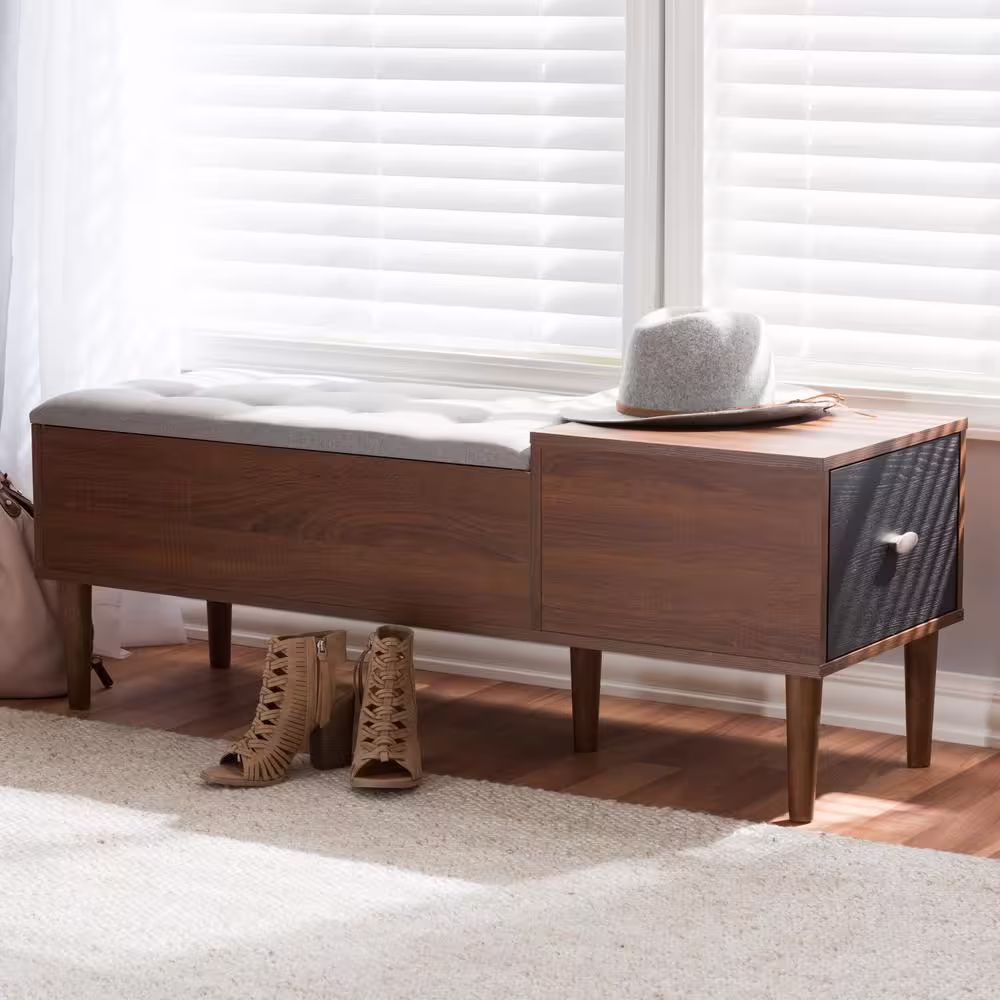 Baxton Studio Merrick 4-Pair Light Gray and Walnut Brown Fabric Shoe Organizer