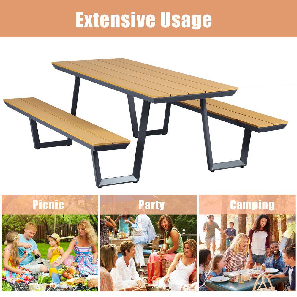 None 78 in. Brown Rectangle Picnic Table
