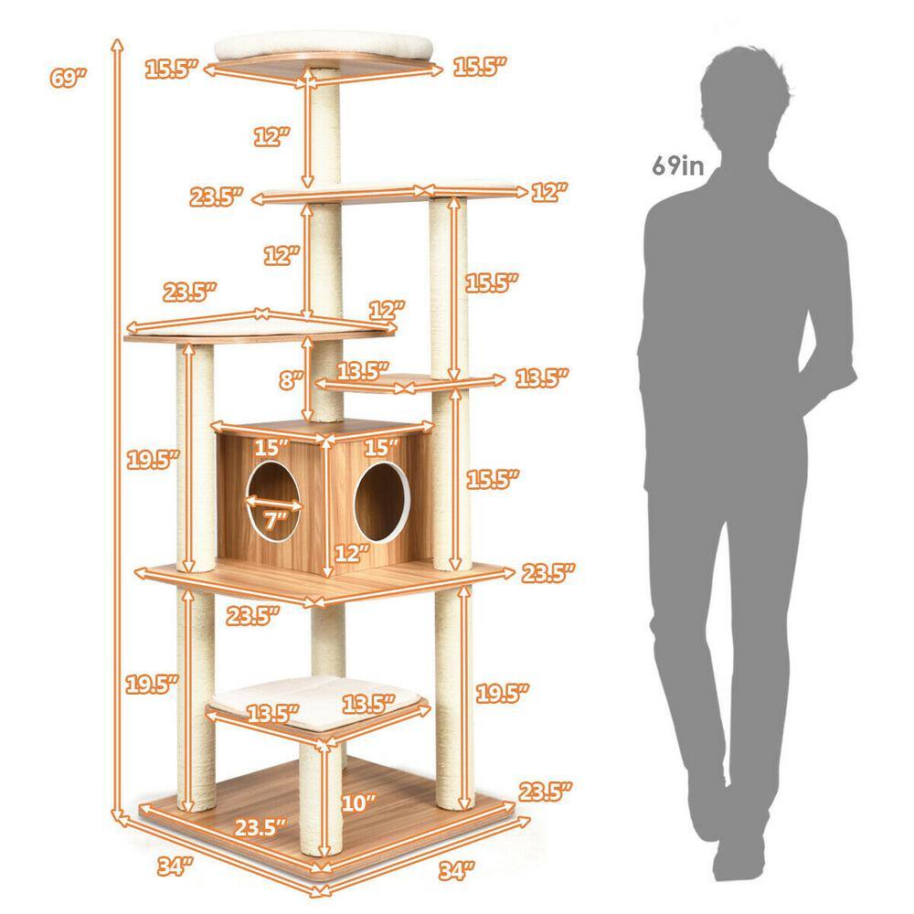 ANGELES HOME 69 in. Tall Brown Sleep and Play Cat Tree