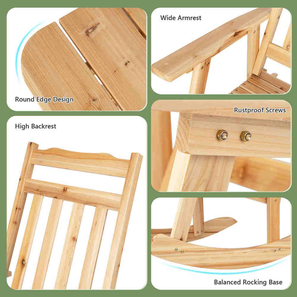 Costway 4-Piece Patio Wooden Rocking Chair Bistro Set High Backrest with Folding Side Table