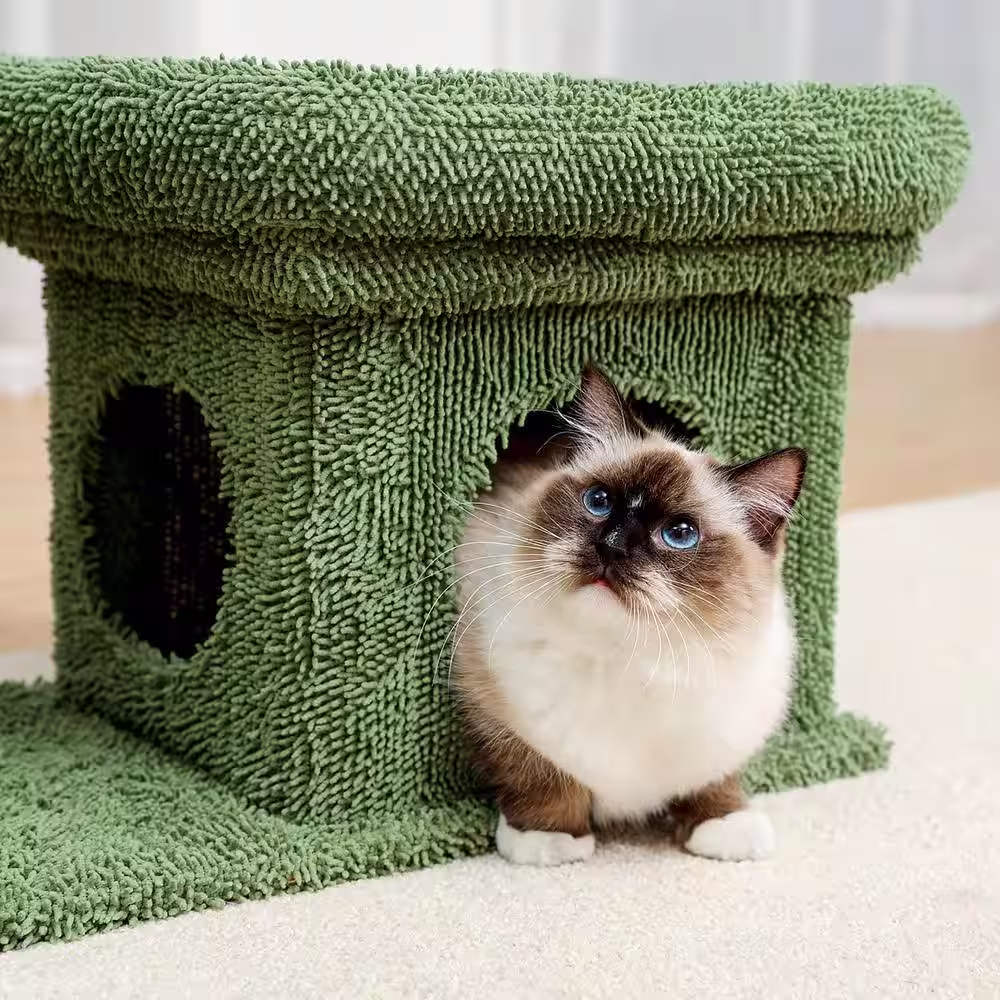Foobrues Cute Green Pet Cat Scratching Posts and Trees Cat House