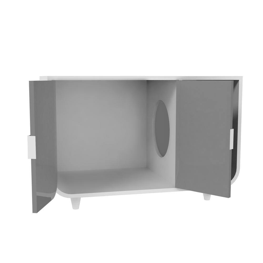 TEAMSON PETS Dyad Wooden Cat Litter Box Large in Alpine White