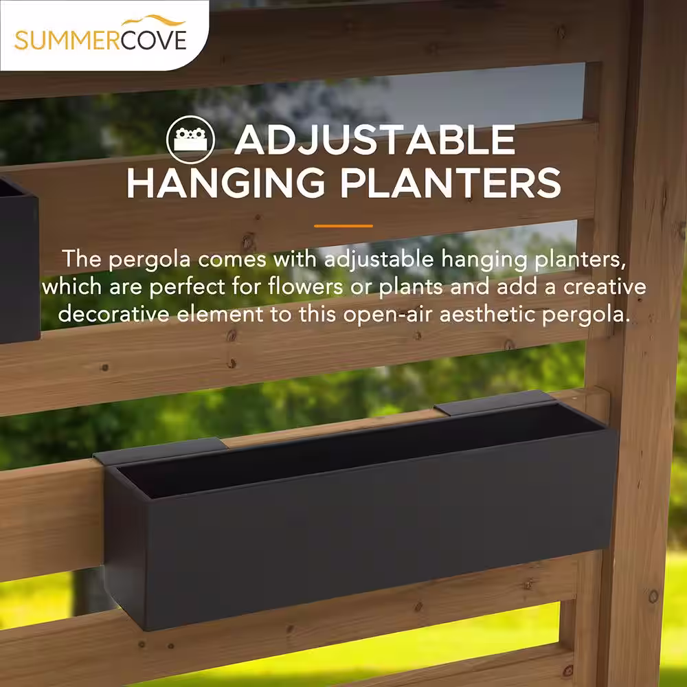 Sunjoy Sophia 10 ft. x 10.5 ft. Cedar Wood Pergola with Adjustable Hanging Planters