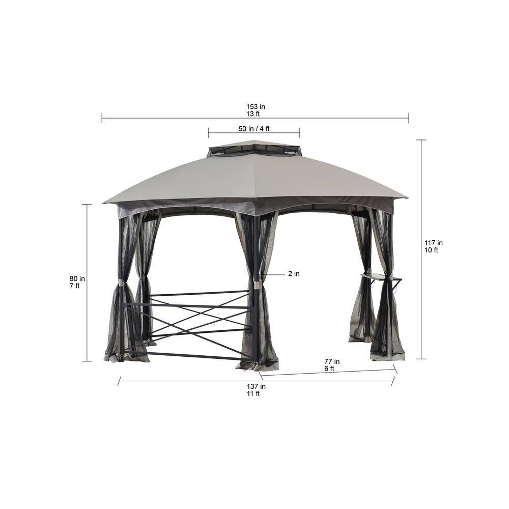 Sunjoy Alyssa 14.7 ft. x 14.7 ft. 2-Tone Gray Hexagon Steel Gazebo with 2-Tier Dome Roof