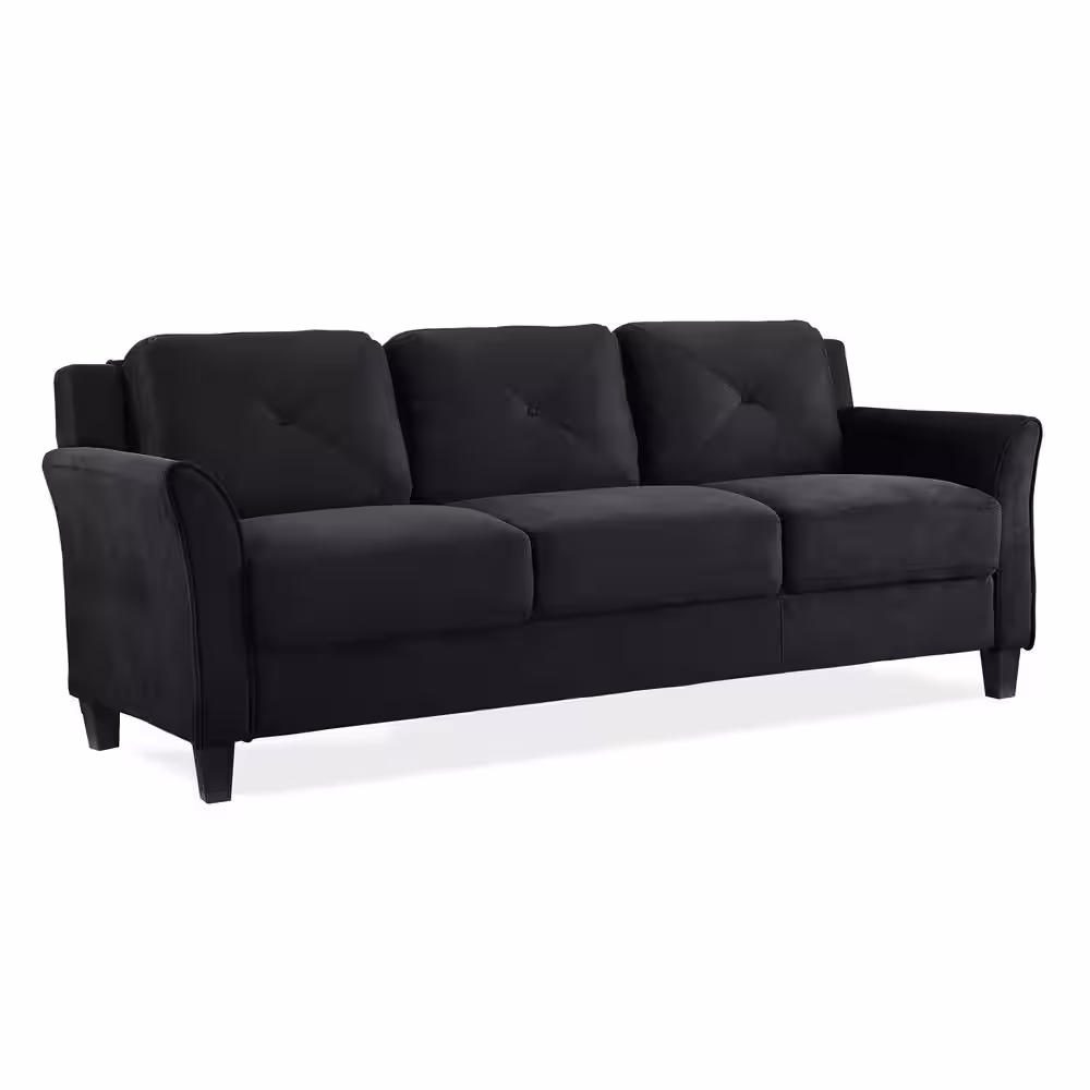 Lifestyle Solutions Harvard 31.5 in. Black Microfiber 4-Seater Tuxedo Sofa with Flared Arms