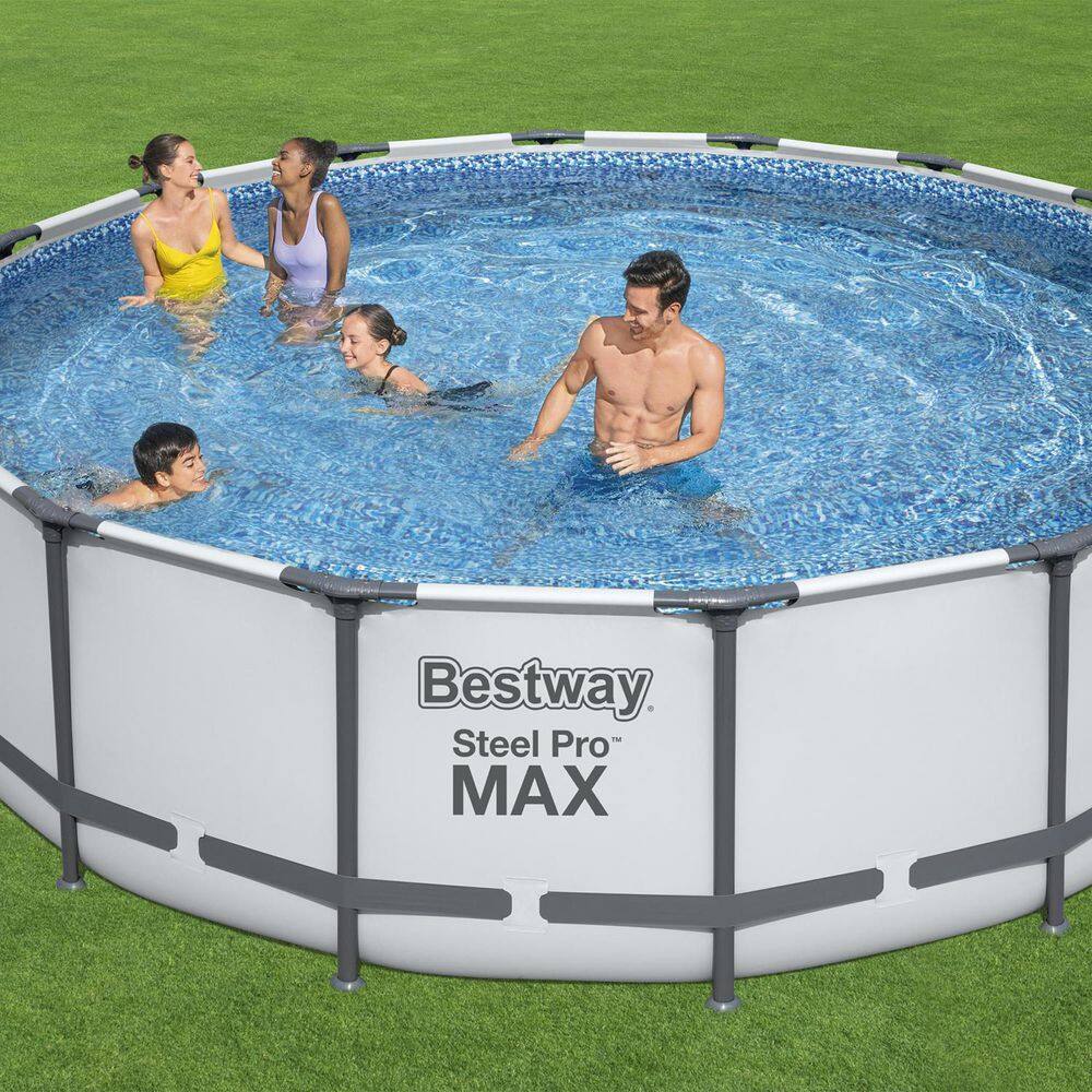 Bestway Pro MAX 16 ft. x 16 ft. Round 48 in. Metal Frame Above Ground Swimming Pool with Pump & Cover