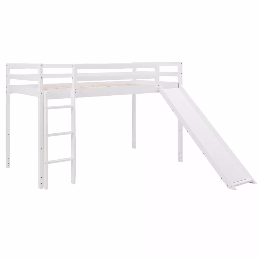 Harper & Bright Designs White Twin Over Twin Wood Bunk Bed with Slide and Ladder