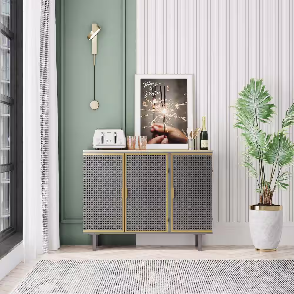 None 40.35 in. Dark Gray 3-Doors Modern Storage Cabinet Entryway Floor Cabinet for Living Room Office Bedroom