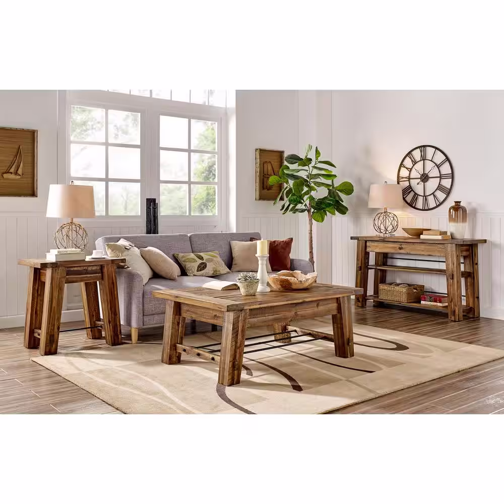 Alaterre Furniture Durango 54 in. Brown Standard Rectangle Wood Console Table with 2-Shelves