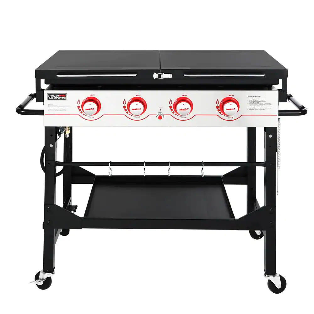Royal Gourmet 36 in. 4-Burner Propane BBQ Grill in Black Flat Top Gas Griddle with Top Cover Lid, for Large Outdoor Camping