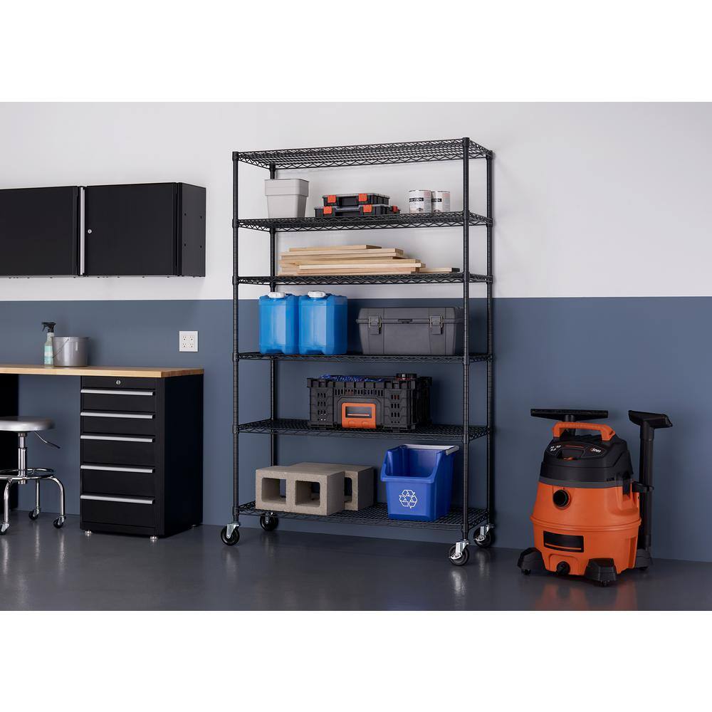 TRINITY Black Anthracite 6-Tier Steel Wire Shelving Unit (48 in. W x 77 in. H x 18 in. D)