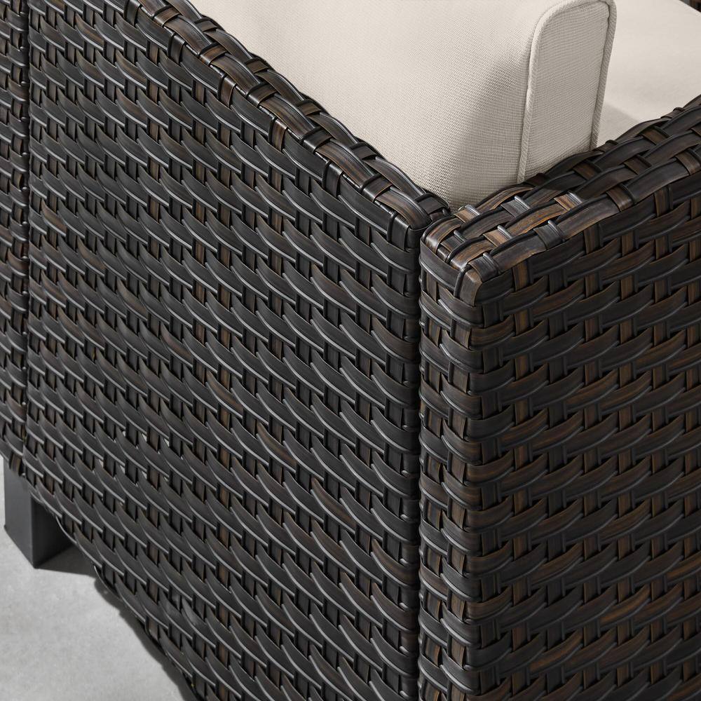 StyleWell Sharon Hill 5-Piece Wicker Patio Conversation with Almond Biscotti Cushions