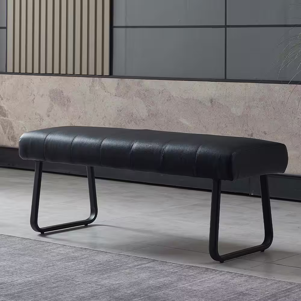 GOJANE Modern Black Dining Bench Backless with Metal Legs 55.1 in. (Black)