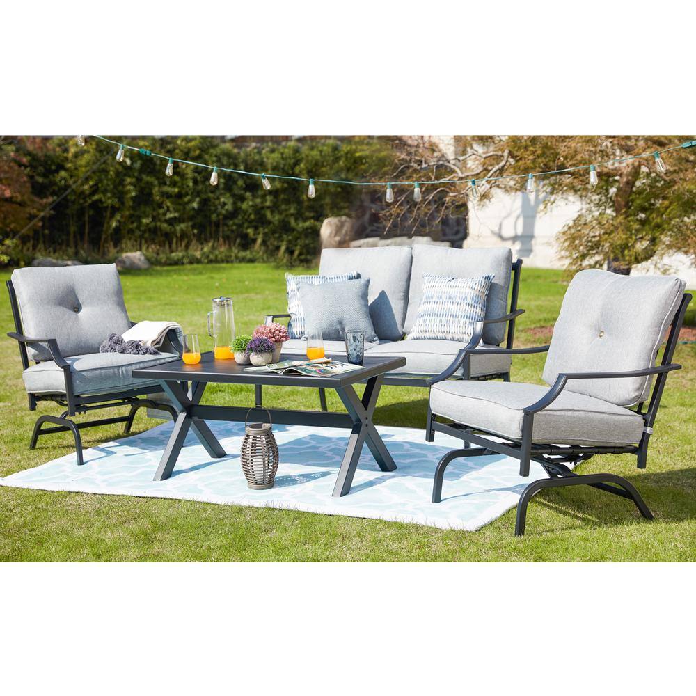 Patio Festival 4-Piece Metal Patio Conversation Set with Gray Cushions