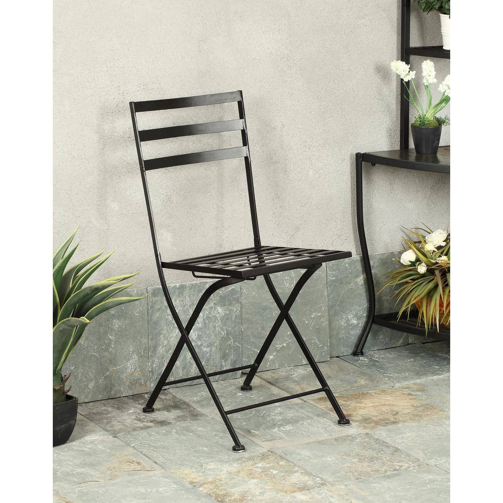4D Concepts Wales Stone Black Metal Folding Chair (Set of 2)