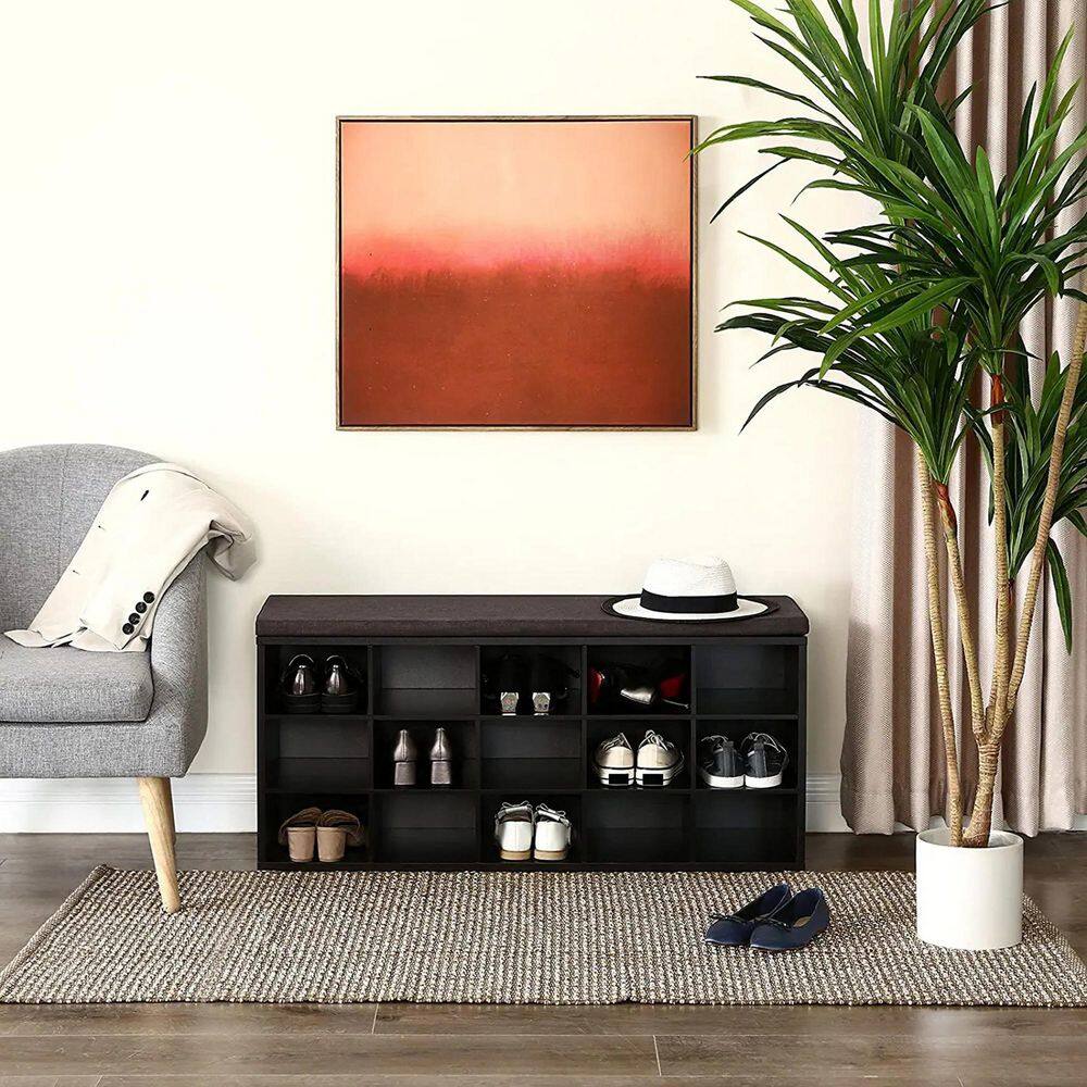 None 18.9 in. H 15-Pair 4-Tier Brown Wood Shoe Rack