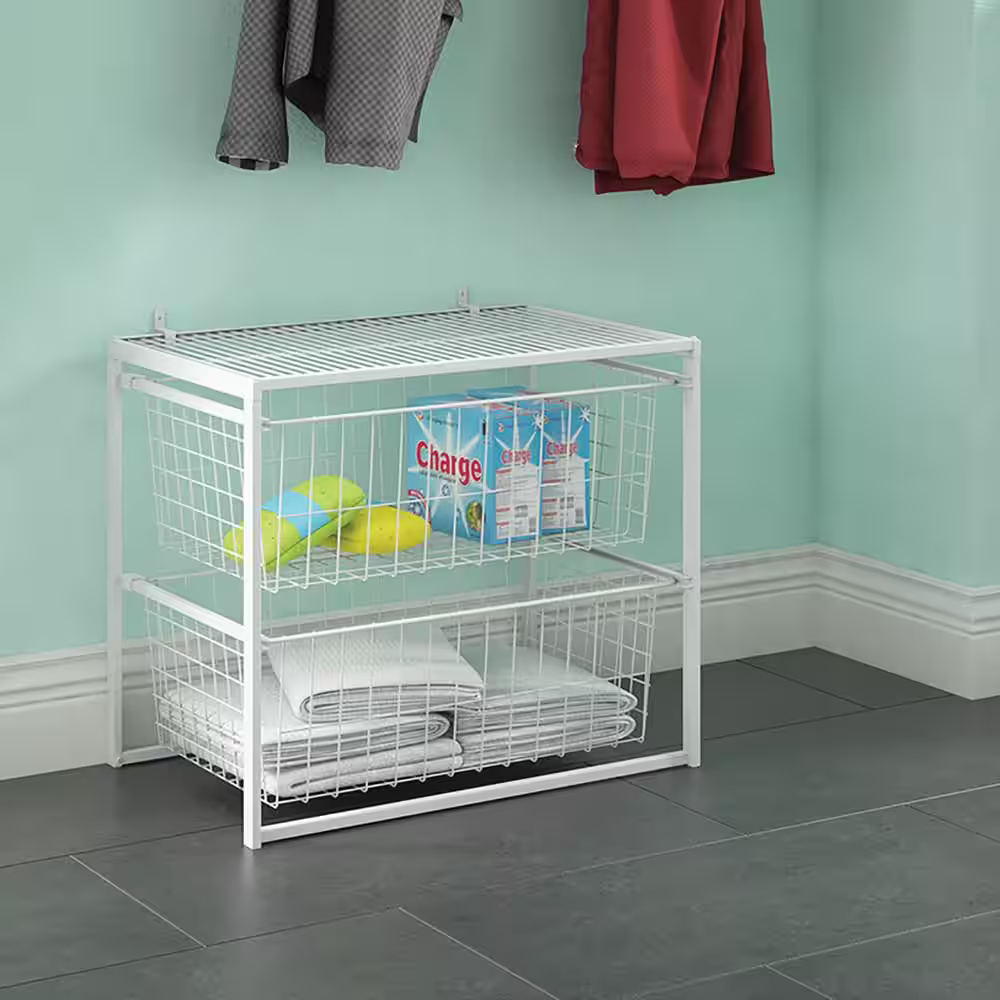 ClosetMaid 18.54 in. H x 21.75 in. W White Steel 2-Drawer Close Mesh Wire Basket
