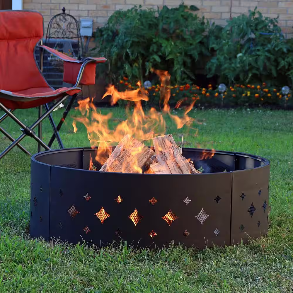 Sunnydaze Decor 36 in. Round Heavy-Duty Steel Diamond Wood Burning Fire Pit Ring