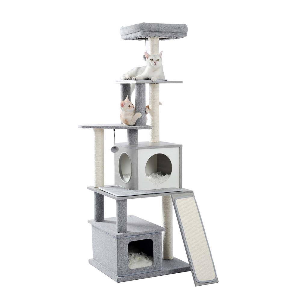 Foobrues 61.8 in. H Pet Cat Scratching Posts and Trees in Gray