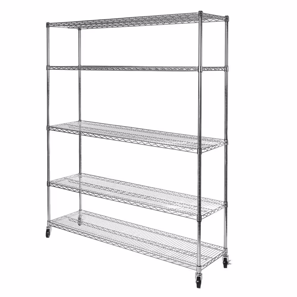 Seville Classics UltraDurable Silver 5-Tier NSF-Certified Wire Steel Garage Storage Shelving Unit (60 in. W x 72 in. H x 18 in. D)