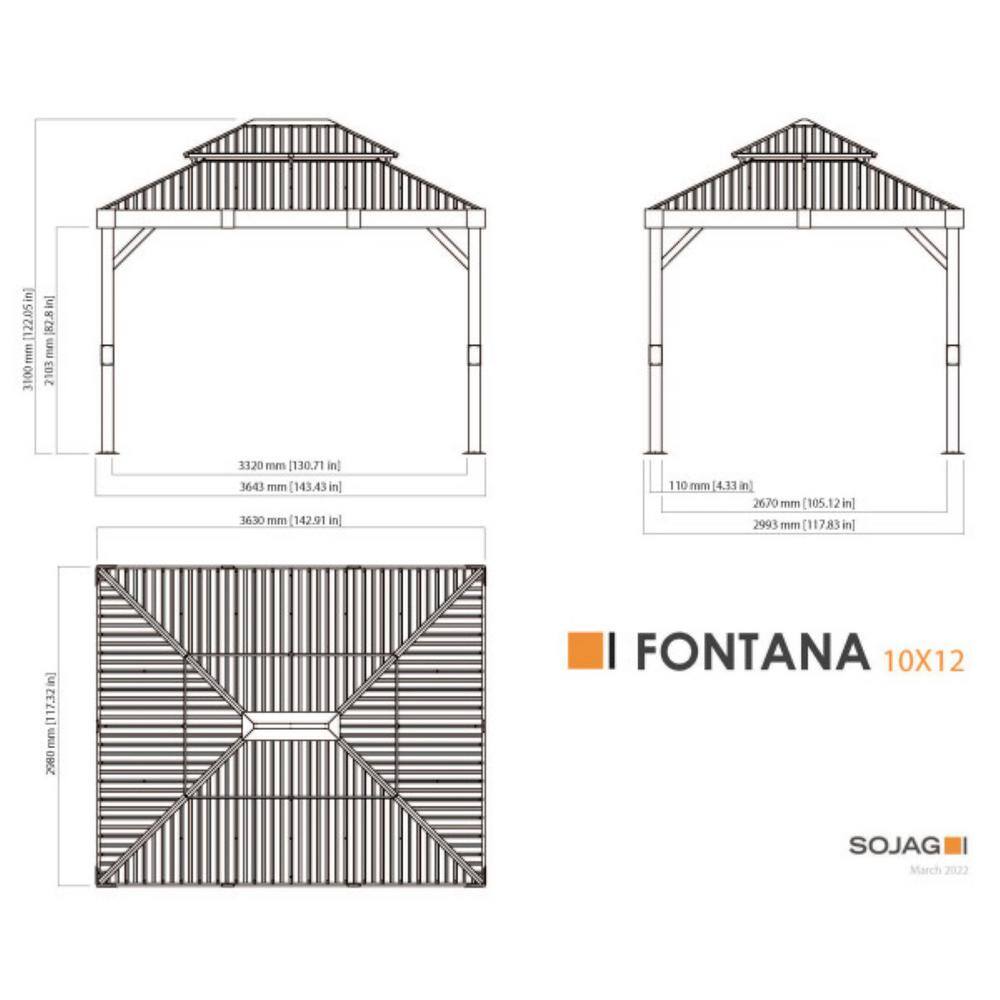 Sojag FONTANA #40/Wood 10 ft. x 12 ft. ST RF MESH SS Gazebo