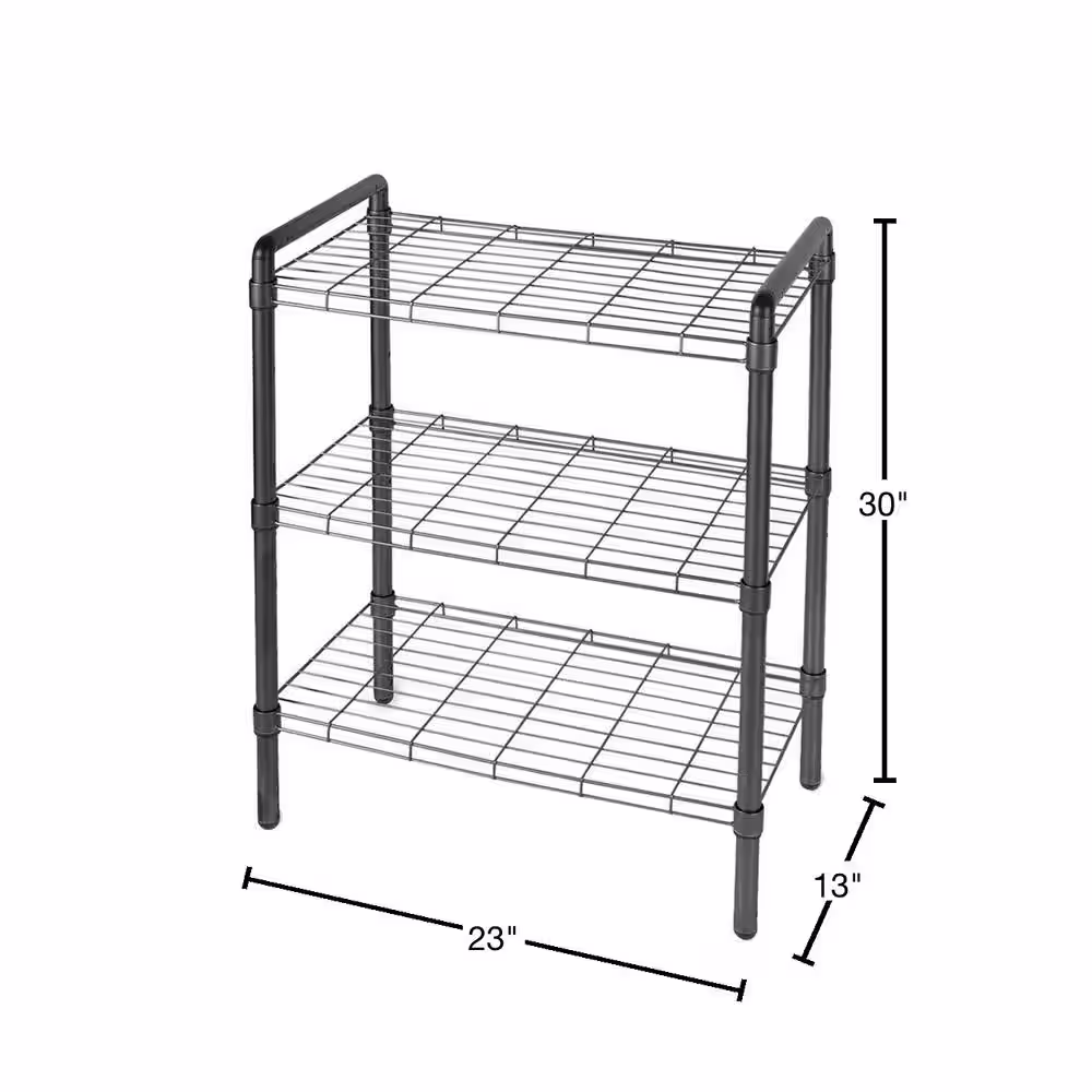 Delta 23 in. 3 Tier Adjustable Wire Shelving with Extra Connectors For Stacking Black