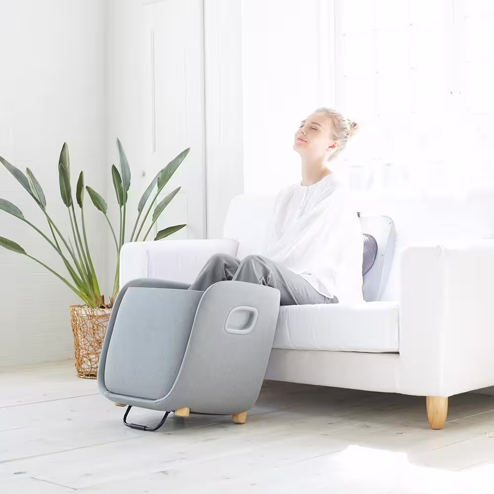 Synca Wellness REI Grey Foot, Calf and Lumbar 3-Speed Heated Ottoman Massager with Warm Cotton Shiatsu Calf Massage