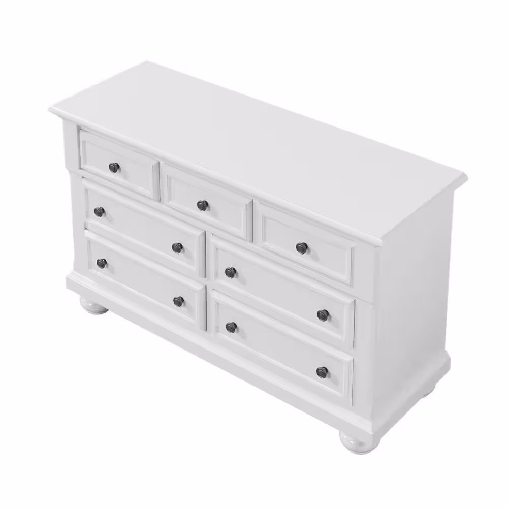 Harper & Bright Designs White Solid Wood 7-Drawer 55.9 in. Wide Multifunctional Dresser with Changing Table