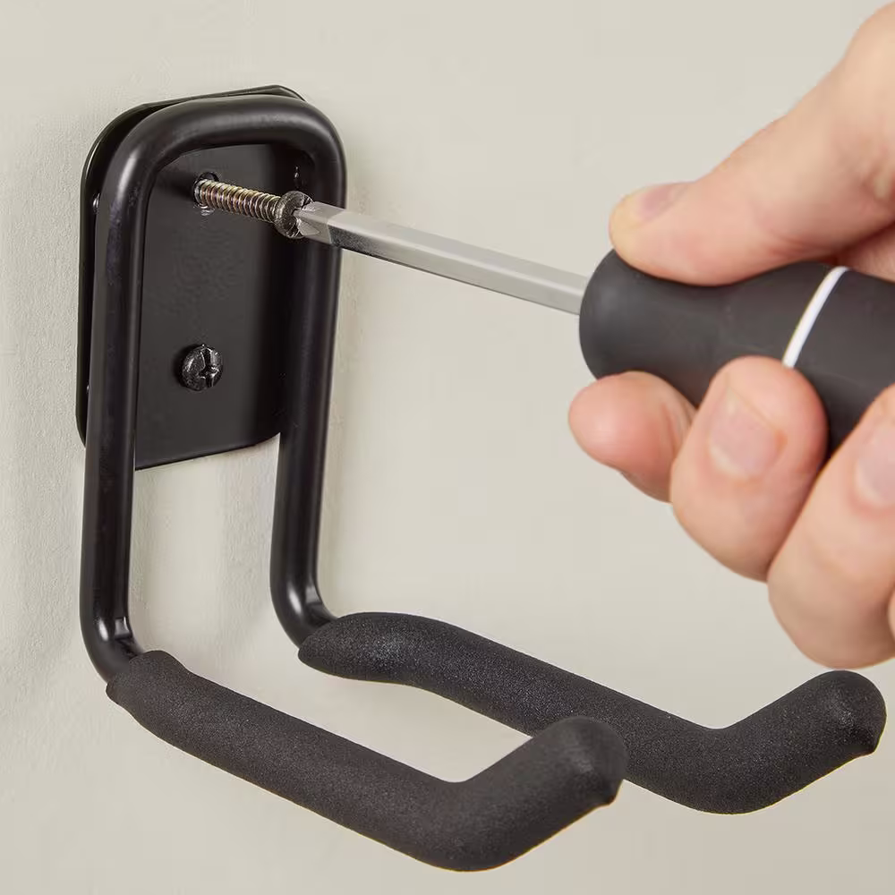 Husky 50 lbs. Heavy-Duty Wall-Mounted Black Steel Cooler Hook with Mounting Hardware