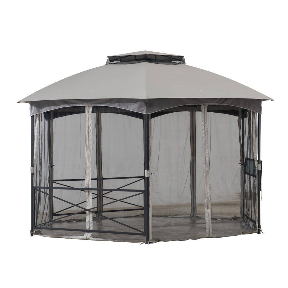 Sunjoy Alyssa 14.7 ft. x 14.7 ft. 2-Tone Gray Hexagon Steel Gazebo with 2-Tier Dome Roof