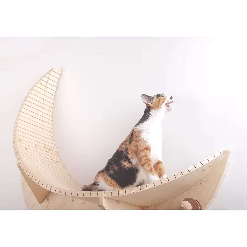 AndMakers MYZOO Medium Luna Crescent Moon Shape Wall Mounted Wood Cat Bed