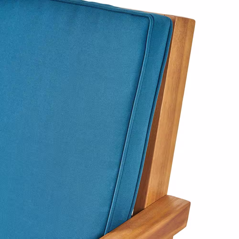 Noble House Leah Brown Patina 7-Piece Wood Patio Conversation Seating Set with Dark Teal Cushions