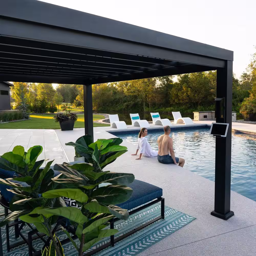 None Trenton 14 ft. x 12 ft. Black Steel Modern Pergola with Sail Shade Soft Canopy