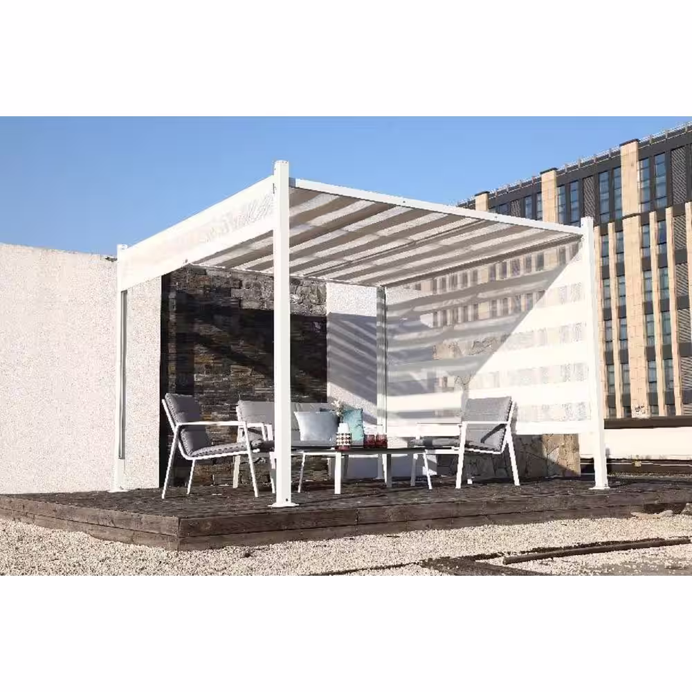 Hampton Bay Stillman 9.8 ft. x 9.8 ft. White Metal Pergola