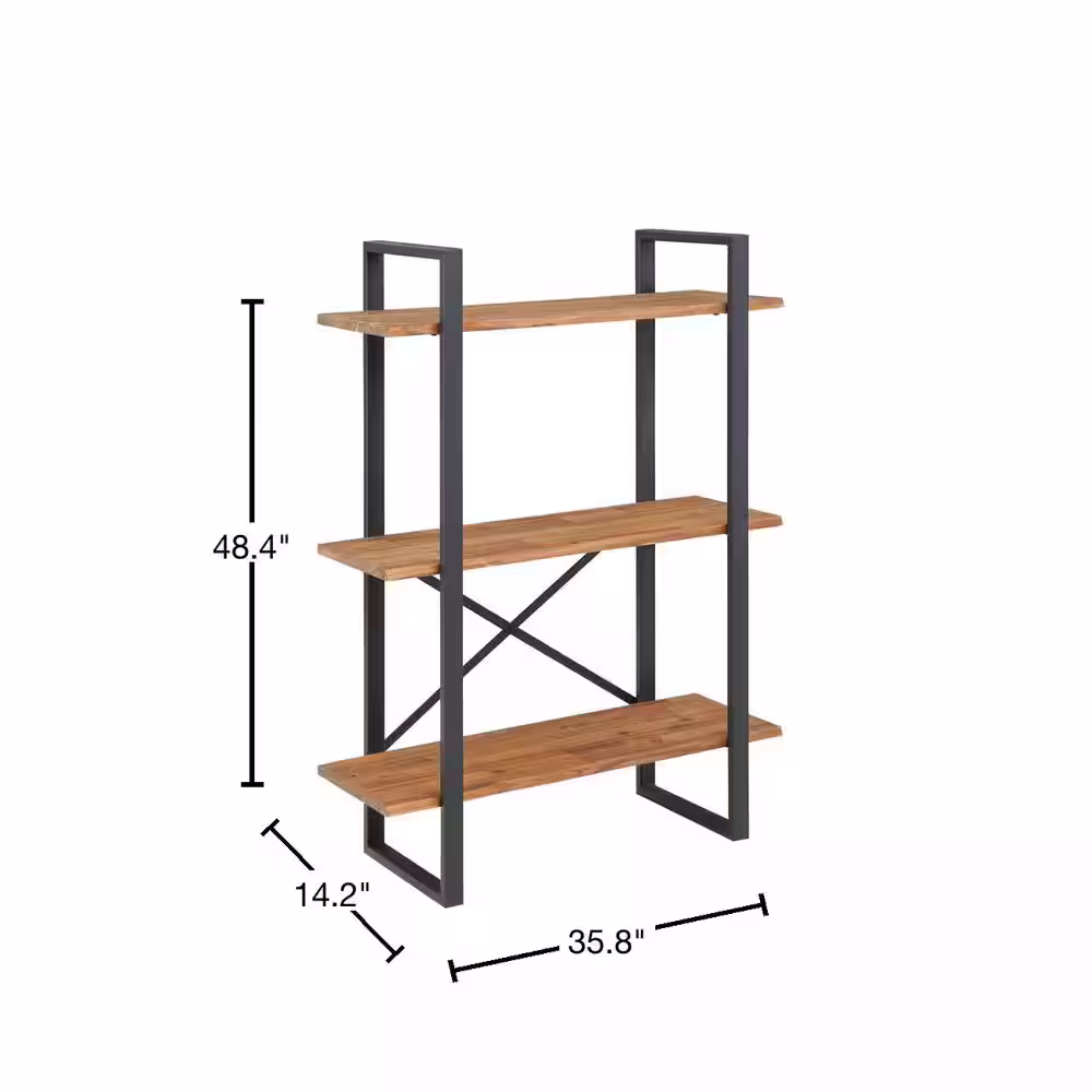 northbeam Concord Live Edge Metal Frame Natural Wood 3-Tier Shelving Unit 35.83 in. W x 48.43 in. H x 14.17 in. D