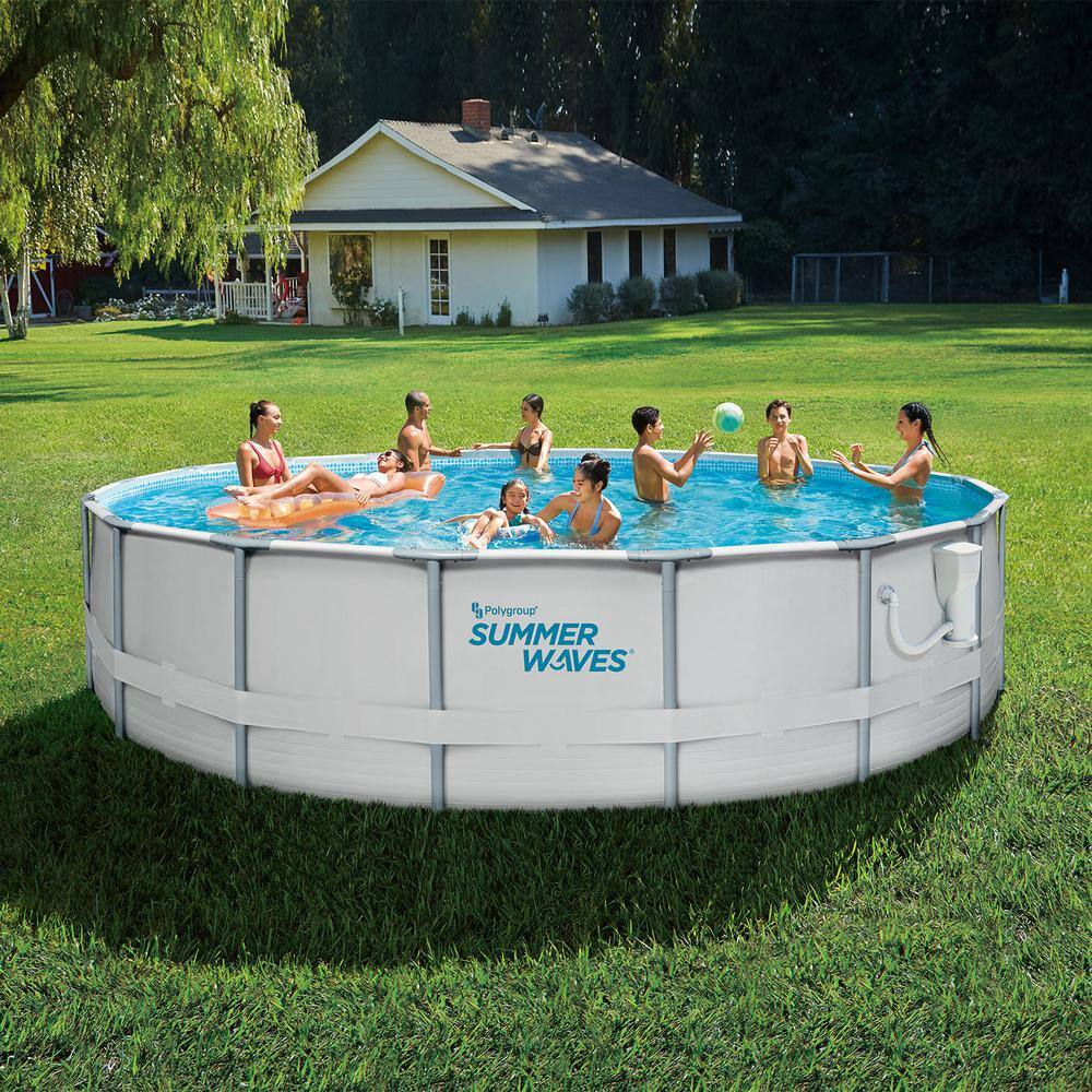 Summer Waves Elite 18 ft. Round 48 in. D Metal Frame Pool Set with Filter Pump
