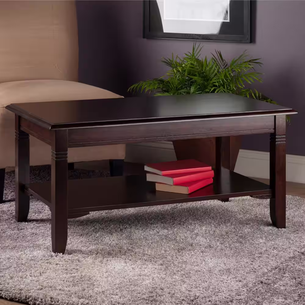 WINSOME WOOD Nolan 37 in. Cappuccino Medium Rectangle Wood Coffee Table with Shelf