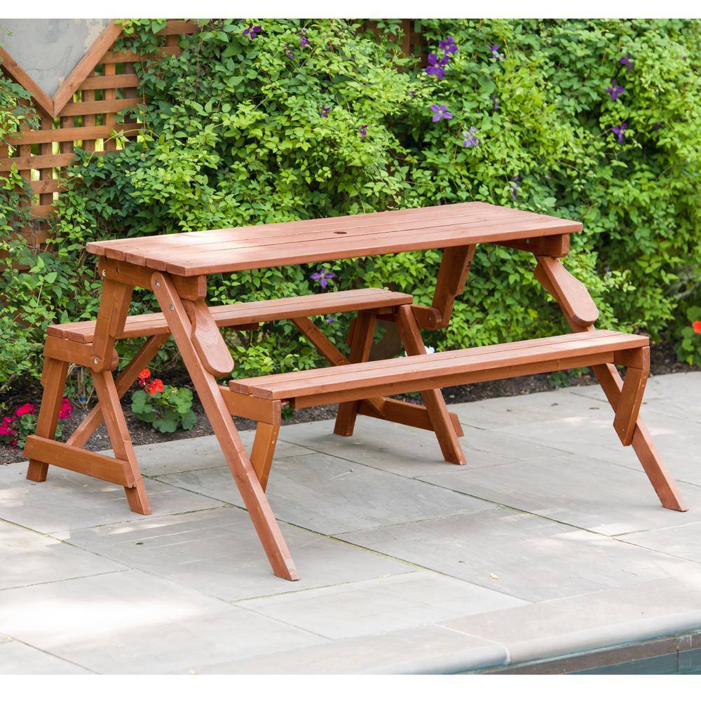 Leisure Season 55 in. x 58 in. x 30 in. Cedar Folding Picnic Patio Table and Bench
