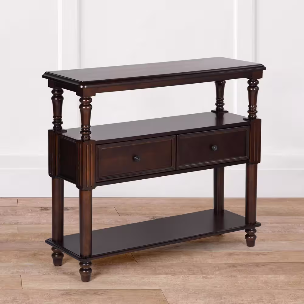 None Lyting 39.4 in. Brown Rectangle Wood Console Table with 2-Drawers