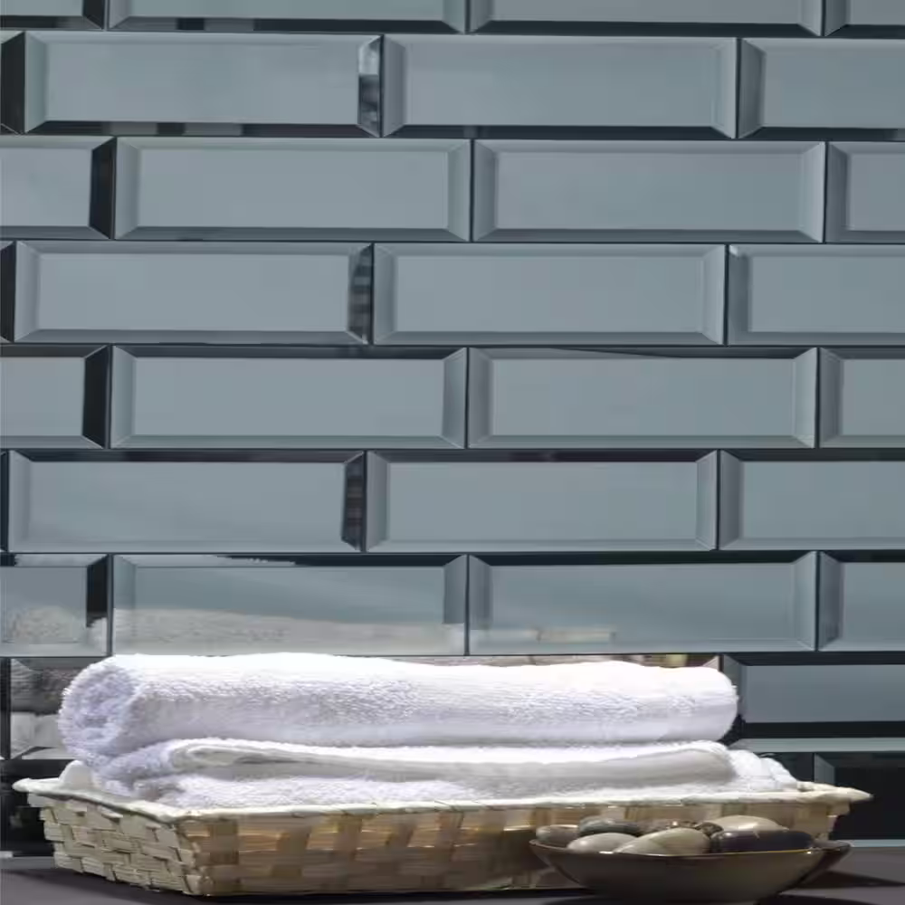 ABOLOS Blue Diamond Beveled Subway 3 in. x 12 in. Glass Mirror Decorative Wall Tile (14 sq. ft./Case)