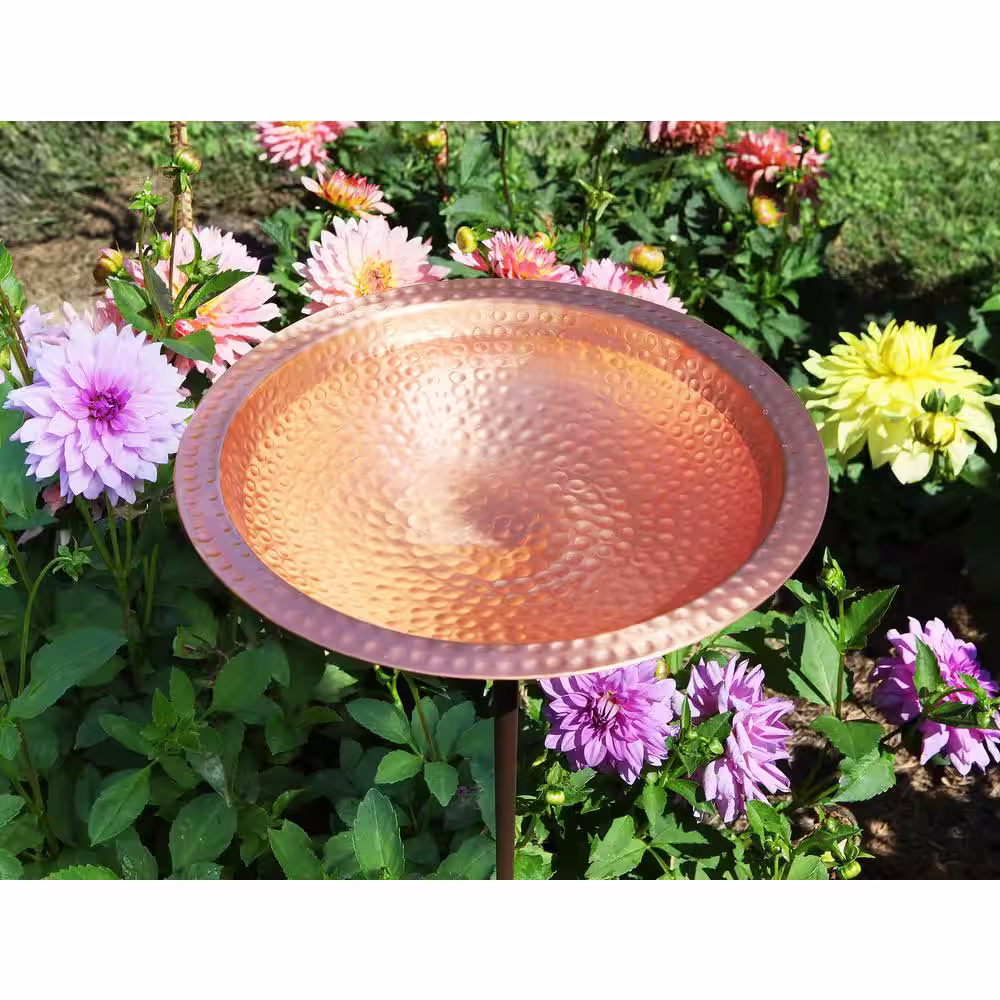 Achla Designs 39.25 in. Tall Satin Copper Hammered Solid Copper Birdbath with Stake