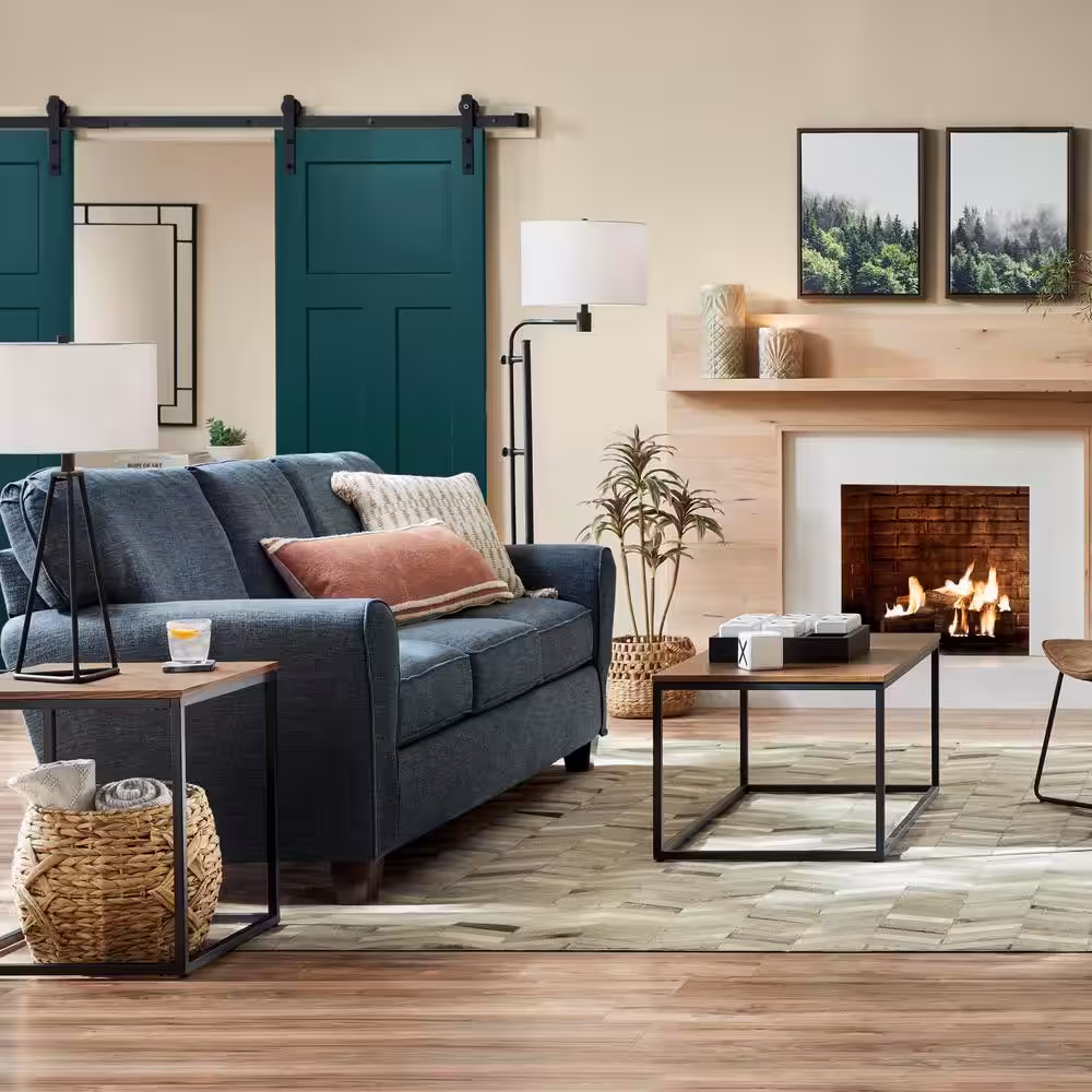 StyleWell Donnelly Black Rectangular Coffee Table with Haze Wood Top