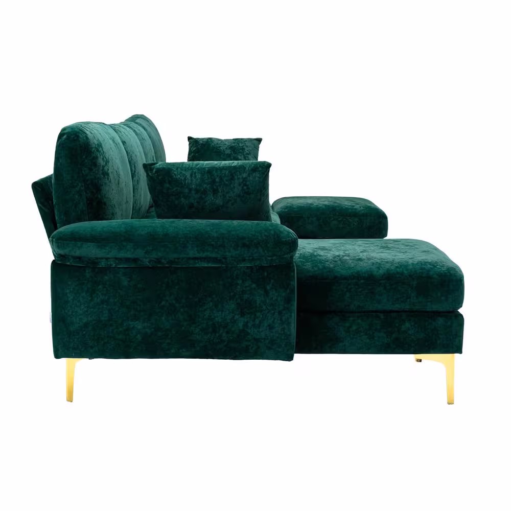 None 114 in. W 2-Arms 4-Piece L Shaped Fabric Modern Sectional Sofa in Emerald Green with Removable Ottoman
