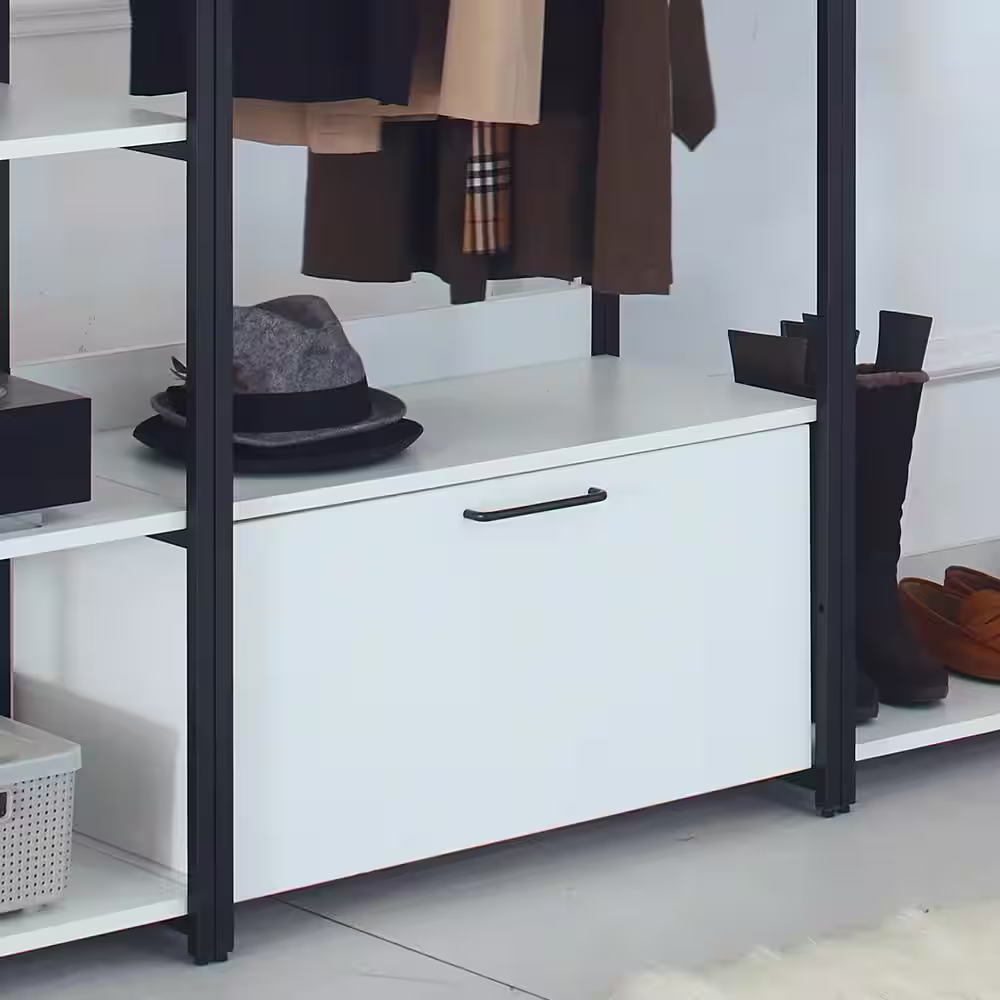 None Fiona 111 in. W White Freestanding Walk in Wood Closet System with Metal Frame